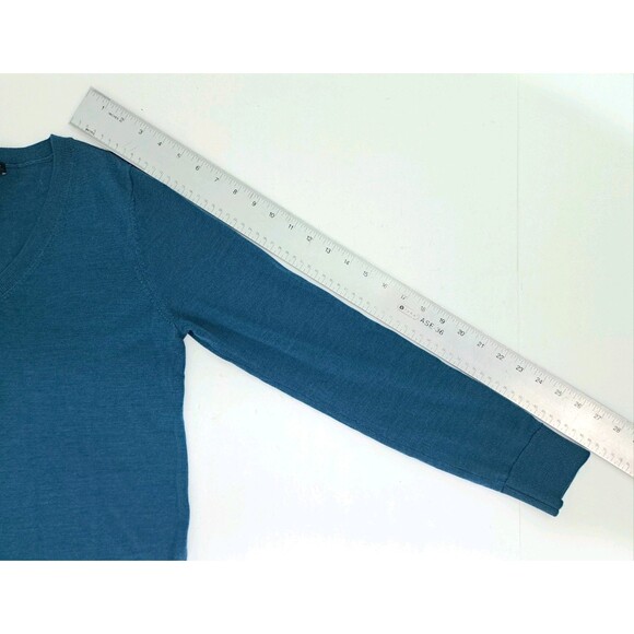 Katherine Barclay 100% Merino Extra Fine Wool V-Neck Sweater Teal Blue Medium - Picture 8 of 8